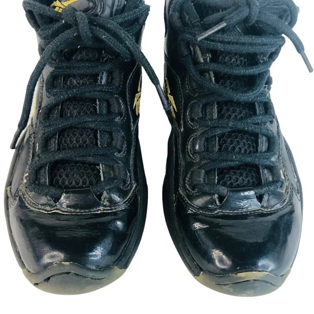 Reebok Question Mid New Years Eve Iverson Sneaker Boy Youth 4 Black‎ Gold  Shoes